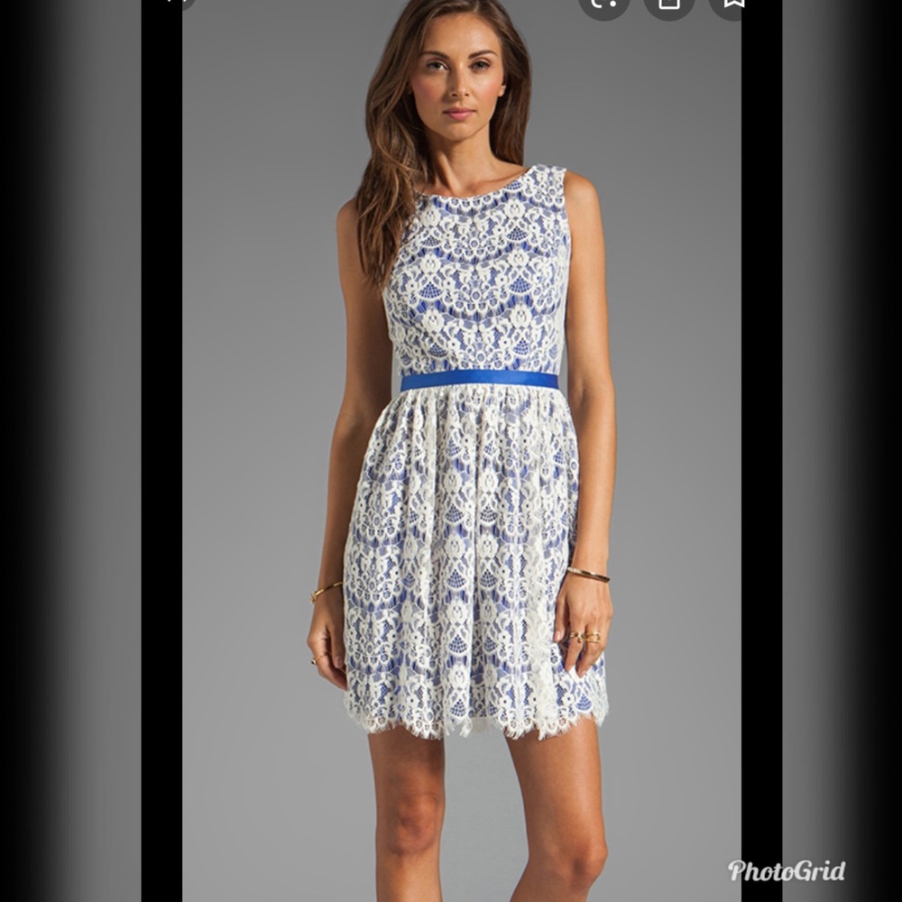 Shoshanna June Lace Dress: Ivory/French Blue